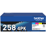 Brother TN258 4PK four pack of Cyan, Magenta, Yellow and Black standard toner cartridges. Prints 1,000 pages.